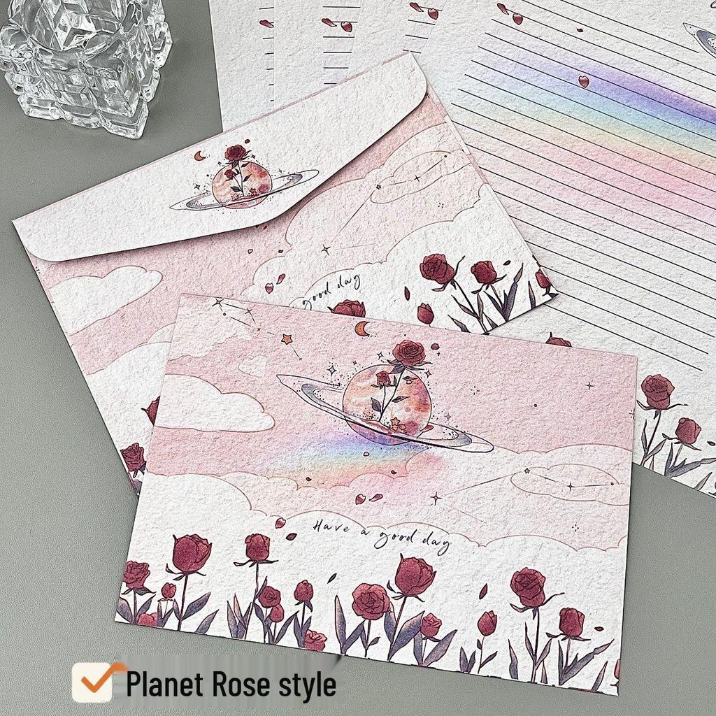 Vintage Rose Handwritten Envelope & Letter Set: Romantic Greeting Card Stationery