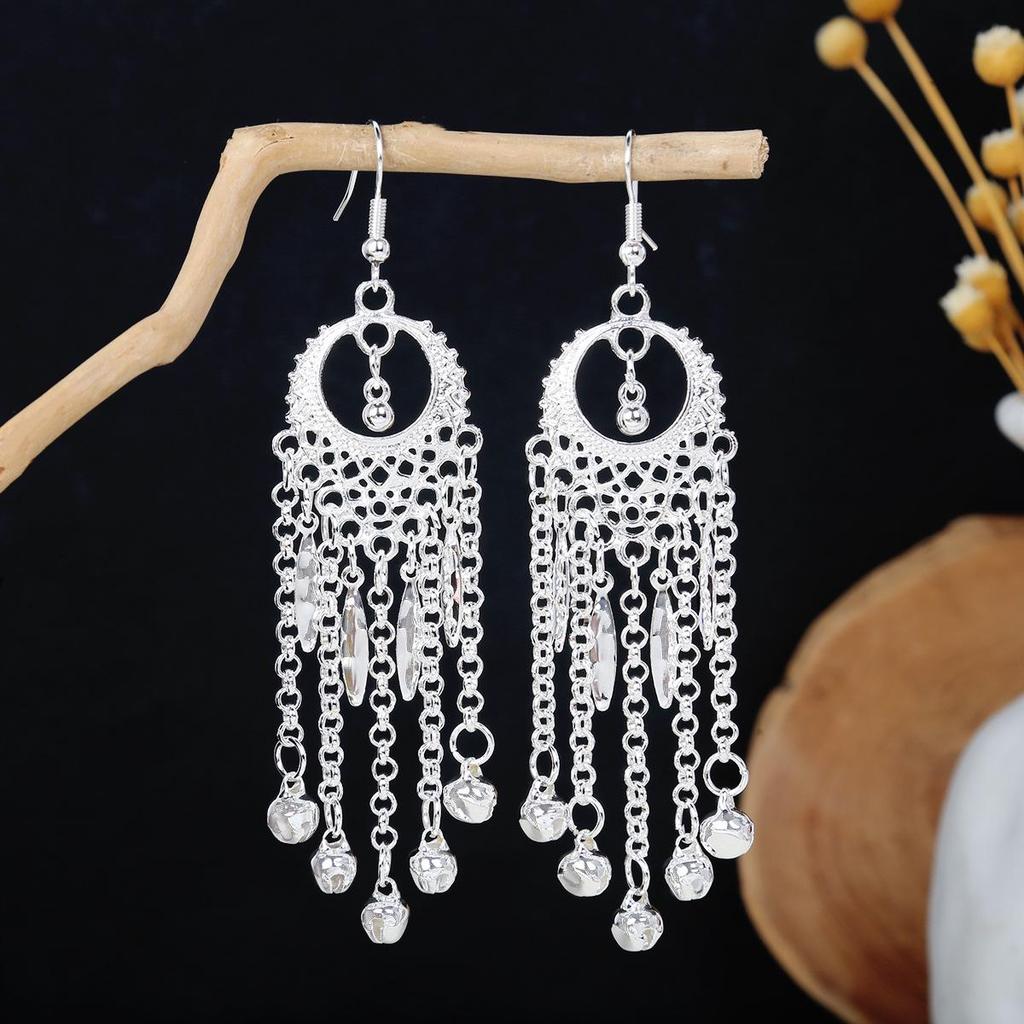 Miao Silver Tassel Earrings: Ethnic Style, Fashionable Exaggeration, Light Luxury Design