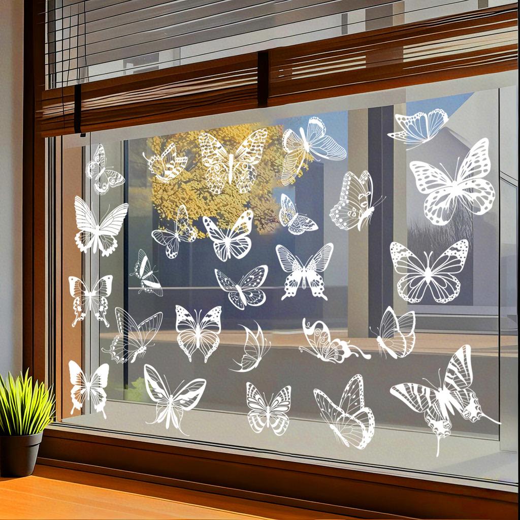 Spring 2026 White Butterfly Hummingbird Flower Static Cling Window Stickers No Residue Decorative Safety