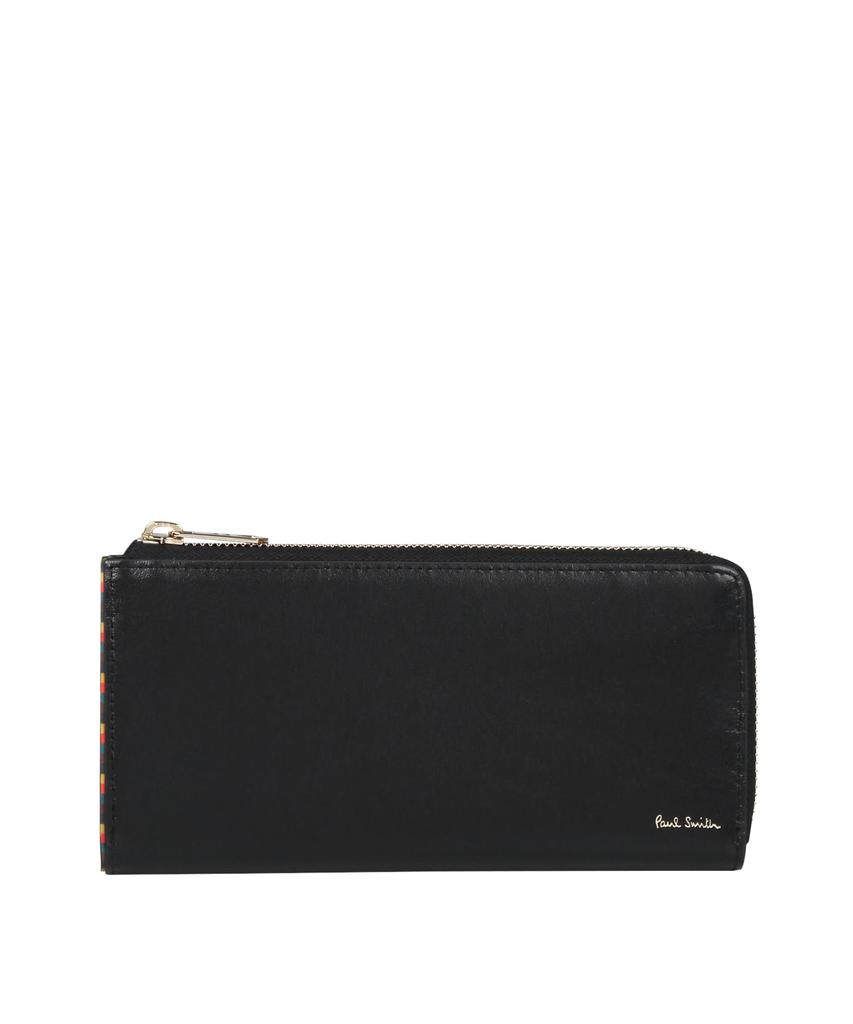 Bright Stripe Trim Long Wallet in Black