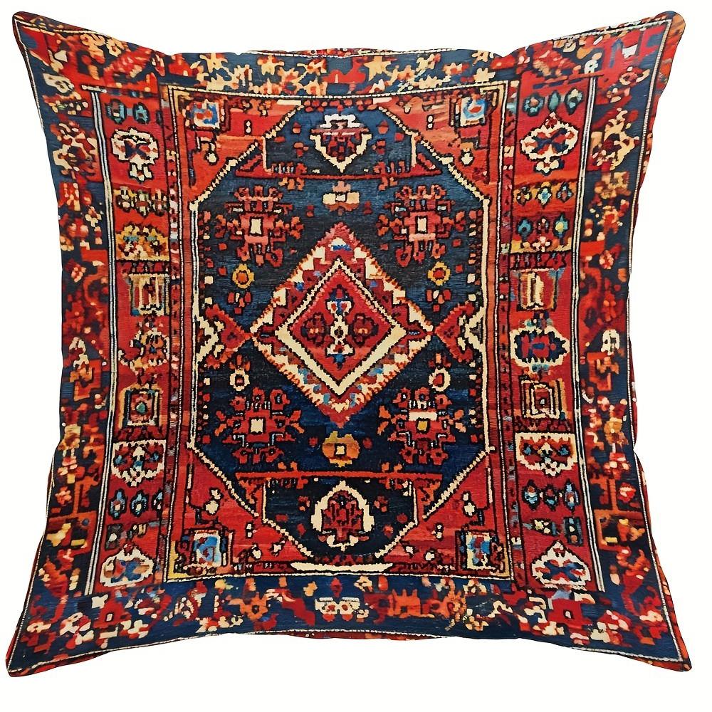 Exquisite Ethnic - Style Pillow Cover: Intricate Geometric Patterns In Vibrant Reds and Blues,Sofa Decoration Cushion Cover