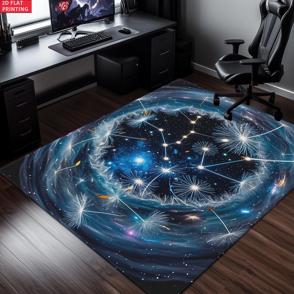 Dandelion Constellation Galaxy Rug, Starry Sky Area Carpet for Living Room Game Room Bedroom, Non-Slip Floor Mat Home Decor