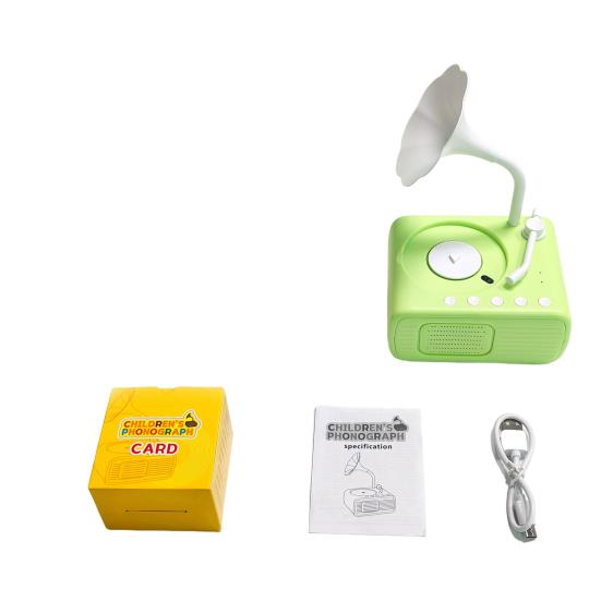 Kinder Grammophon Spielzeug mit 96 Karten Frühe Bildung Kinder Phonograph Geschichte Musik