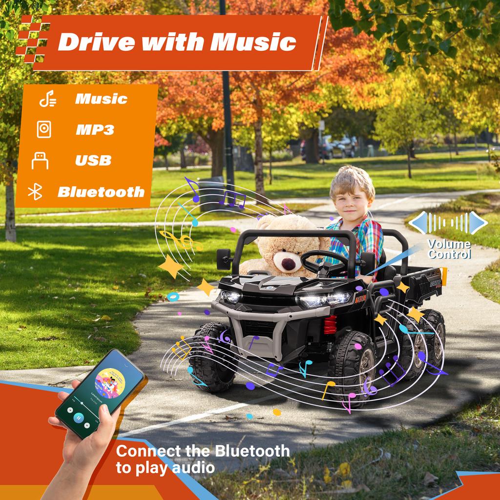 24V Children'S Dual-Seat  Vehicle - 4×75W Powerful Motor, Remote Control/Manual Dual Mode, Wireless Music + Electric Dum