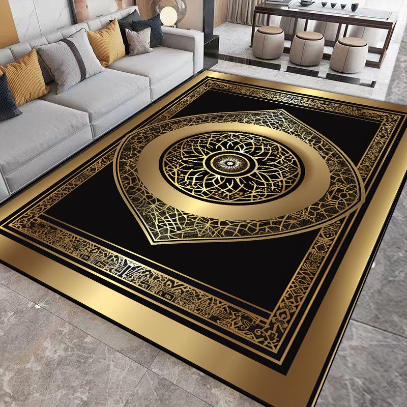 Luxury Living Room Carpets Golden Black Decoration Carpet Hotel Hall Sofa Floor Mat Soft Washable Room Decor Corridor Large Rugs