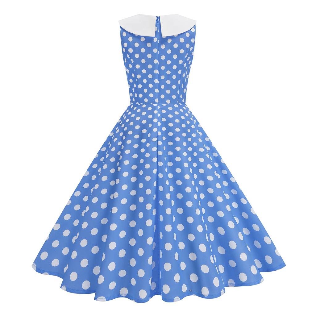 Women's Sleeveless Retro Polka Dot Dress with Collar