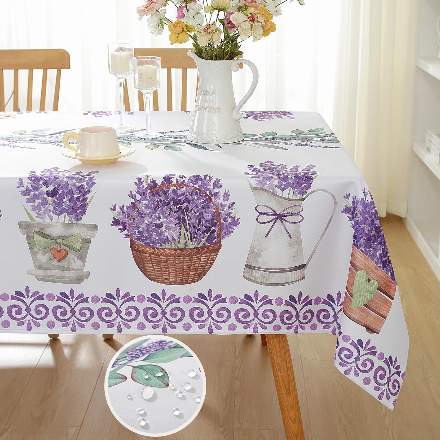 Lente Lavendel Bloemen Waterdicht Tafelkleed Bruiloft Feest Decoraties Wasbaar Rechthoekig Tafelkleed Keuken Eettafel Decor 100x160cm