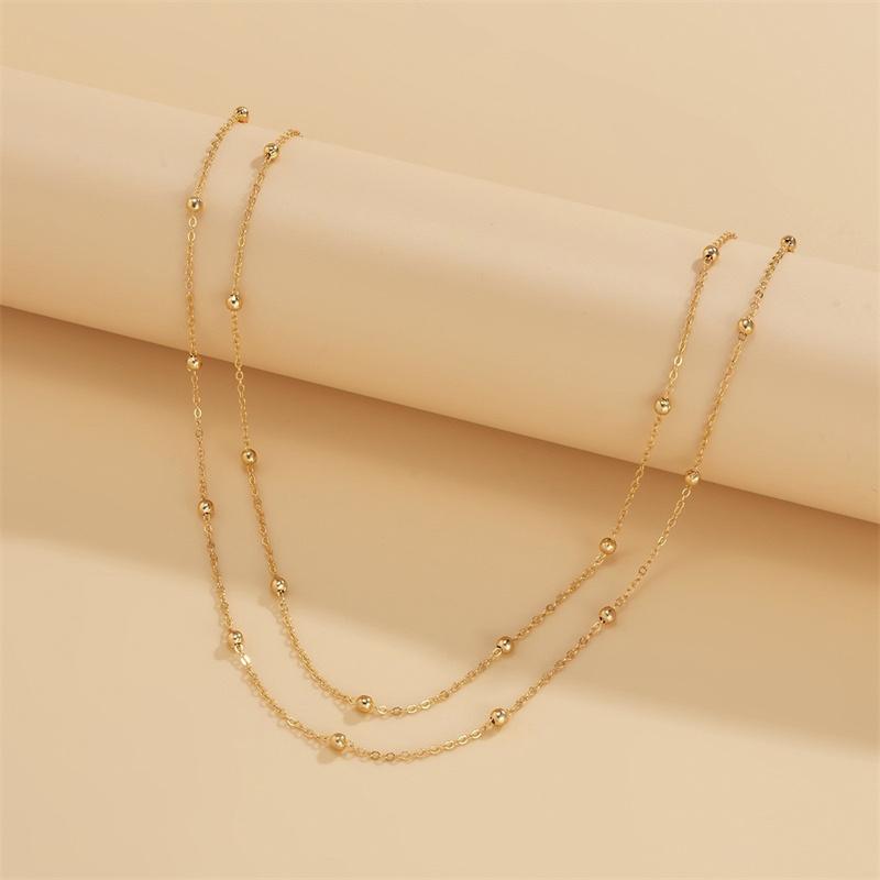Vintage Gold Color Double Layered Necklace for Women Simple Crystal Zircon Metal Long Tassel Beads Chain Choker Party Jewelry