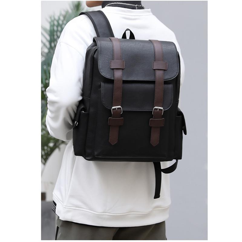 Men Backpack PU Leather Bagpack Large Laptop Backpacks Male Black Schoolbag For Teenagers Boys