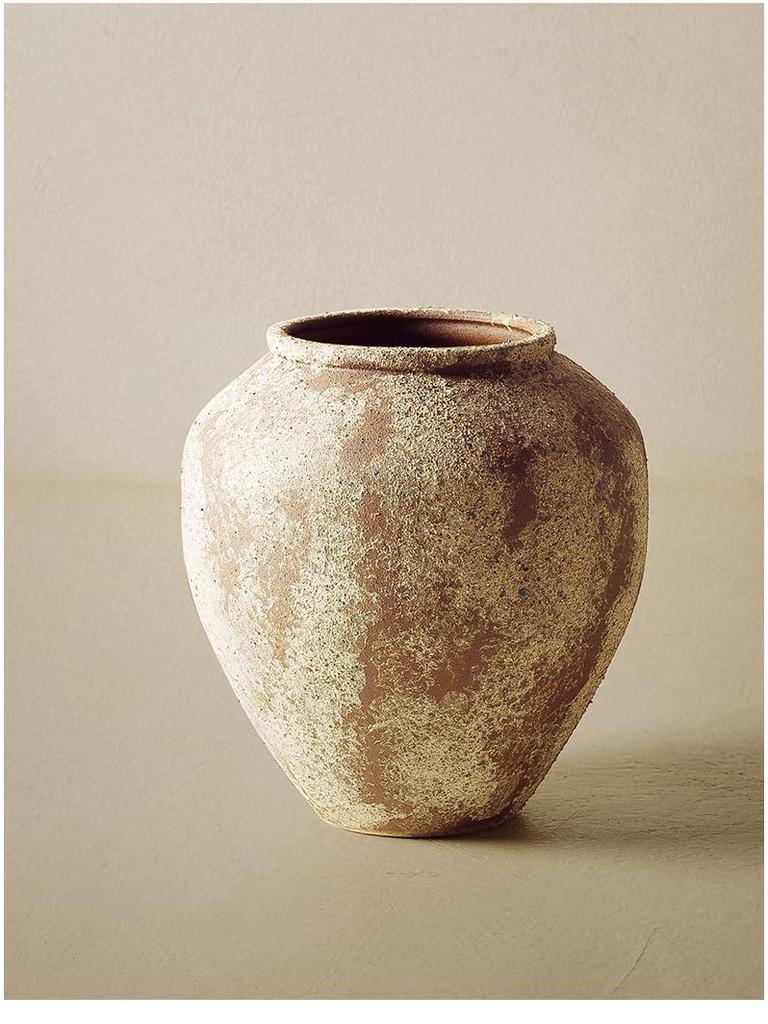 Wabi-Sabi Style Unglazed Terracotta Vase with Floral Design for Retro Living Room or Dining Table Decor