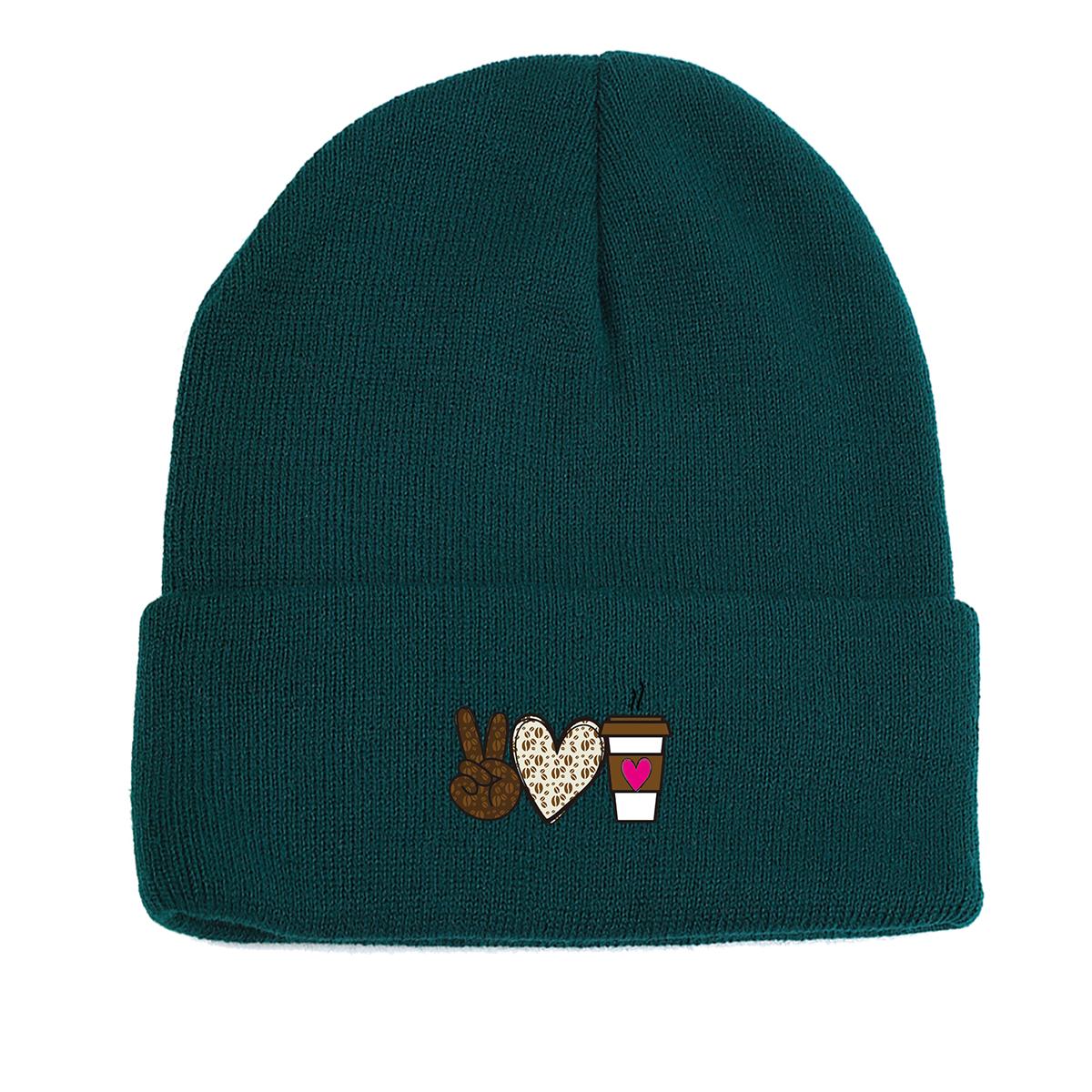 

V Gesture Coffee теплая вязаная шапка Beanie, шапка-череп ветрозащитная эластичная хип-хоп-капка вязаная шапка Beanie as the picture зелёный