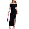 European & American Women's One-Shoulder Slit Evening Gown - Mature Style Long Summer Dress