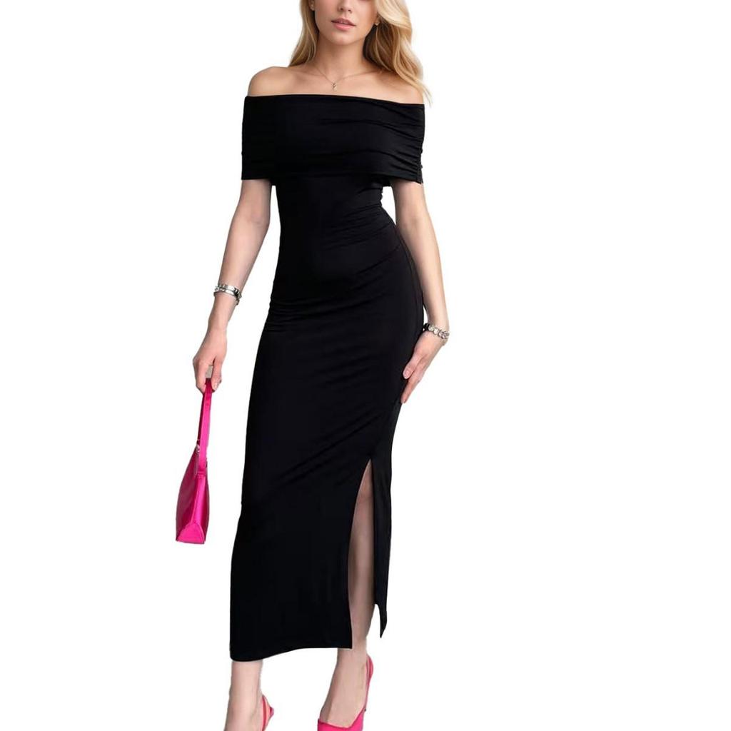 European & American Women's One-Shoulder Slit Evening Gown - Mature Style Long Summer Dress