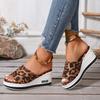 Fashion Women's Fashion Slope Heel Sandals Summer New Round Head Open Toe Leopard Suede Thick Soles Anti-slip Wear-resistant High Heels