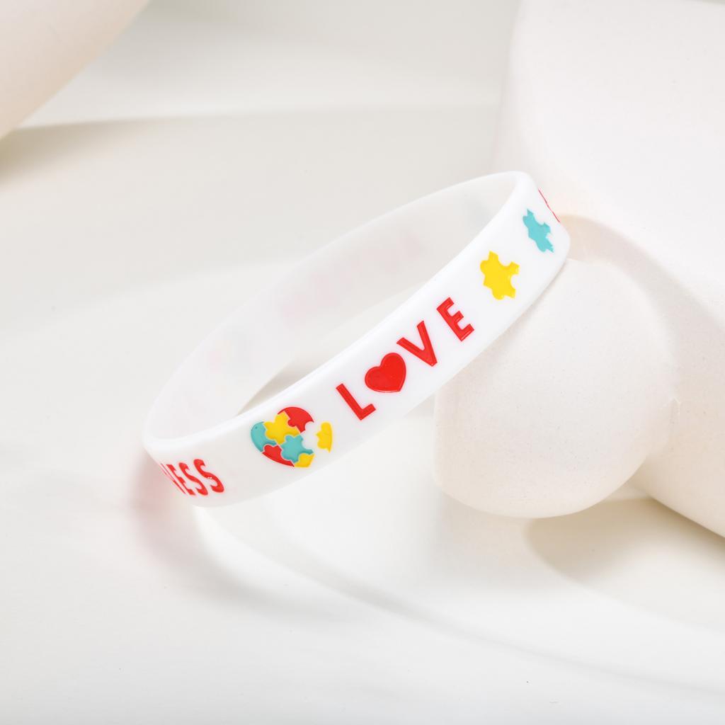 Autism Silicone Bracelets for Men Women, 12mm Soft Rubber Silicone Love Puzzle Autism Awareness Wristband,Sports Bangle