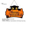 Halloween Yard Hanging Signs Wooden Door Plaque, Printed Black Cat Pumpkin Castle Spider Web Front Creative Gifts Sign, Waterproof Ornament for Indoor