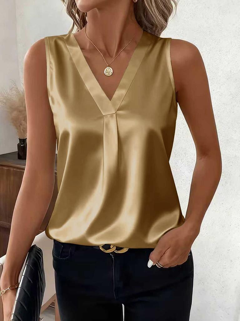 Sleeveless V Neck Blouse for Women Elegant Loose Fit Pleated Front Lightweight Top Comfortable Summer Shirt