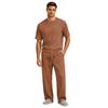 Men's Short Sleeve Pajama Set with Button Crotch and Elastic Waist Drawstring Pants for Sleepwear
