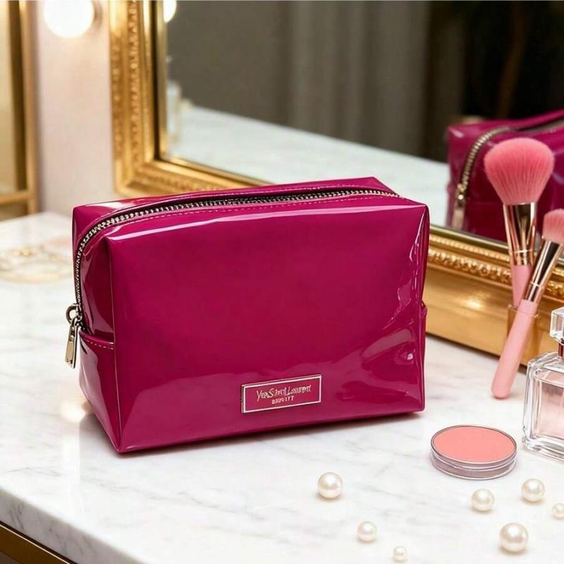 Yves Saint Laurent Adorable Magenta Makeup Bag - Cute Travel Cosmetic Pouch, Perfect Gift for Girlfriend & Teens.