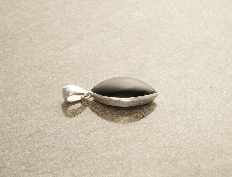 Black Oval Pendant 925 Sterling Silver Pendant Almond Shape Black Onyx Pendant