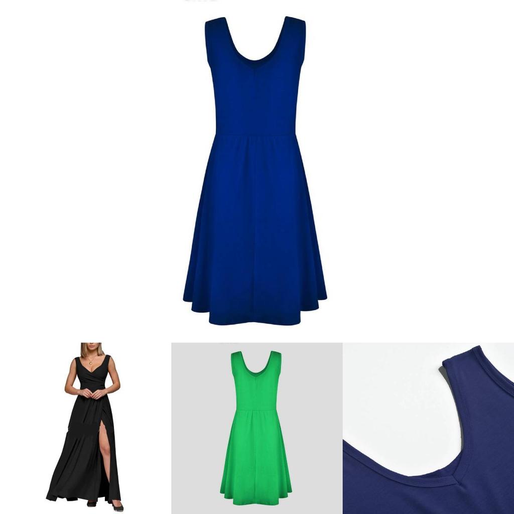Patchwork Cotton Blend Sleeveless Dress Round Neck Flared Hem For Beach Parties