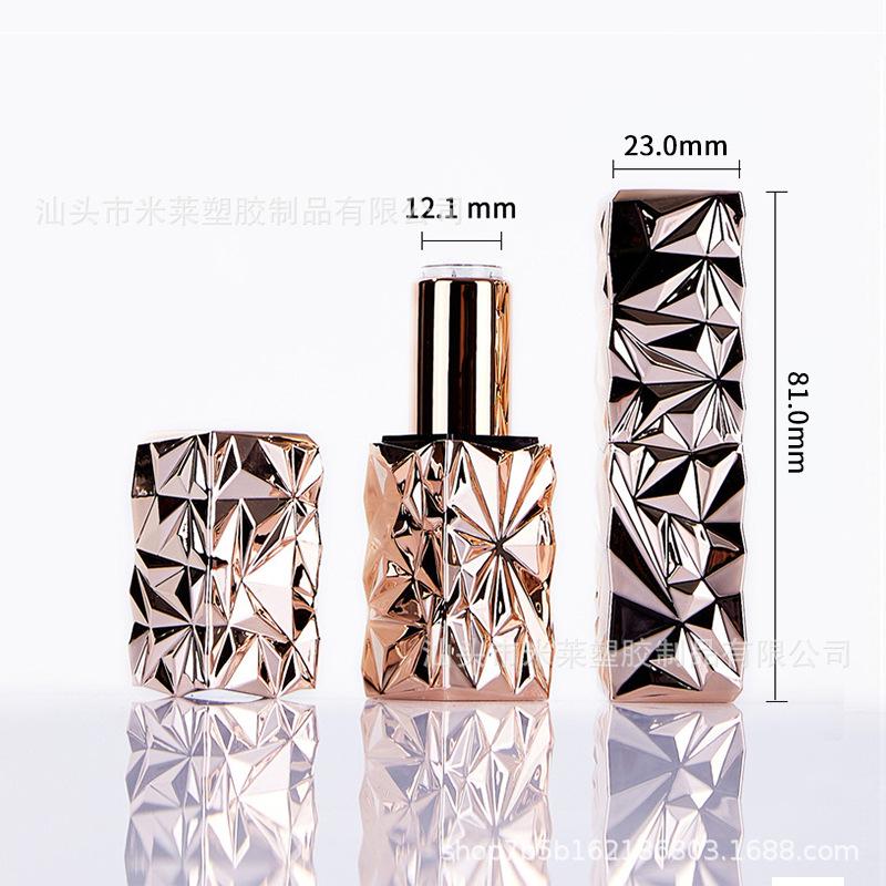 3.5ml Magnetic Square Lipstick Tube, Diamond Faceted Matte Finish, Empty Refillable Lip Balm Case