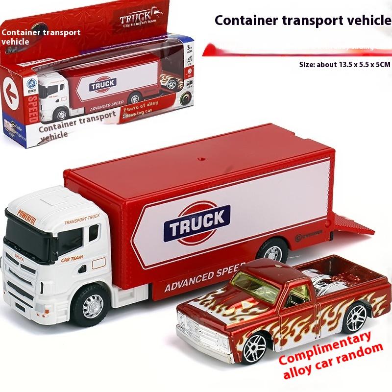 1:64 Flat Trailer Series Engineering Vehicle Double Decker Container Truck Alloy Diecast Car Model Children's Educational Toys