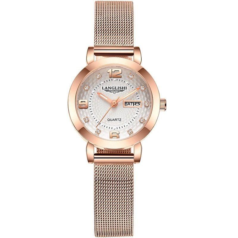 Brand Luminous Waterproof Women's Watch for Female Students Korean-style Fashion Full-automatic Double Calendar Quartz Ultra-thin Wristwatch