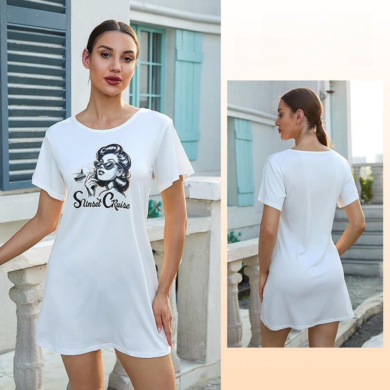 Women's Short Sleeve Loose Nightgown Multi-Pattern T-Shirt Style Loungewear 927 Casual Comfortable Sleepwear with Diverse Print Choices