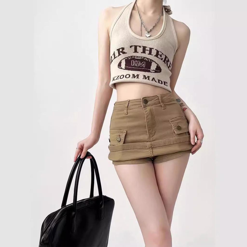 Petite High-Waisted Khaki Denim Midi Skirt - Slim Fit A-Line, Hip-Hugging & Anti-Exposure