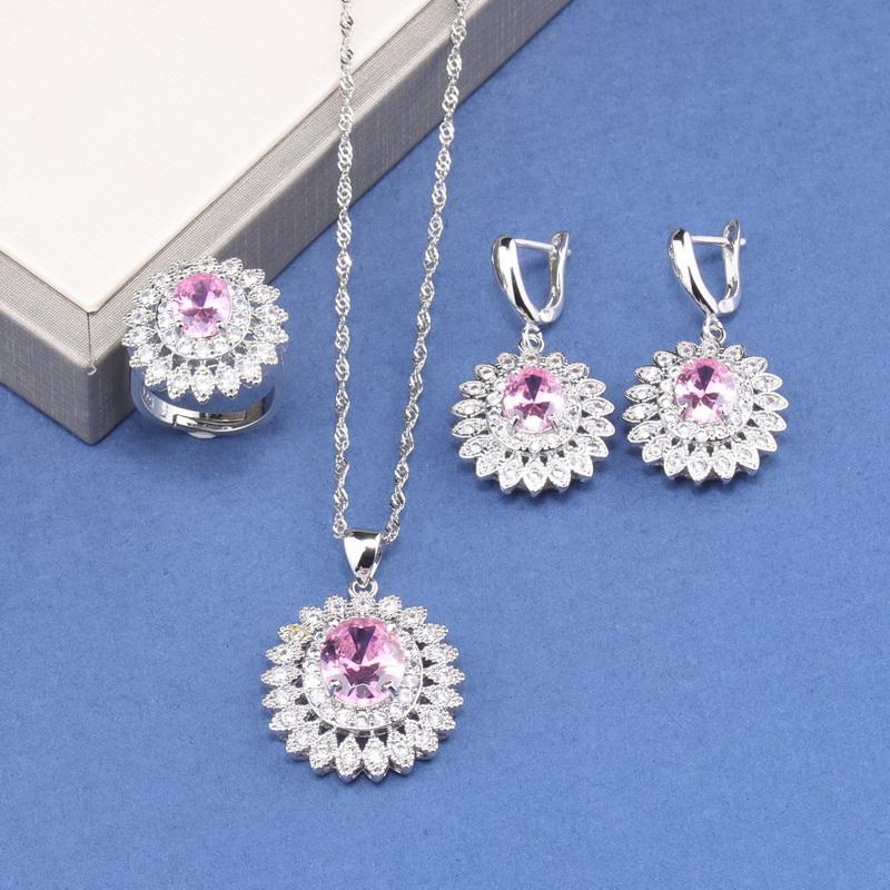 Fine Jewelry For Women Gift Wedding Dress Elegant Luxury Necklace And Clip Earrings Ring Zircon 4-Piece Flower Sets