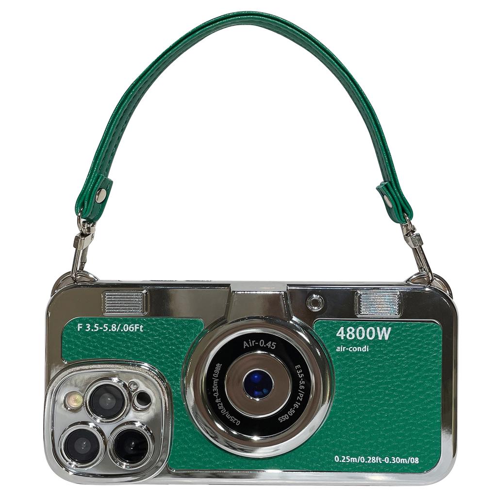 For iPhone 13 Pro Cases Camera Shaped Electroplating TPU Wholesale Phone Cover with Wrist Strap