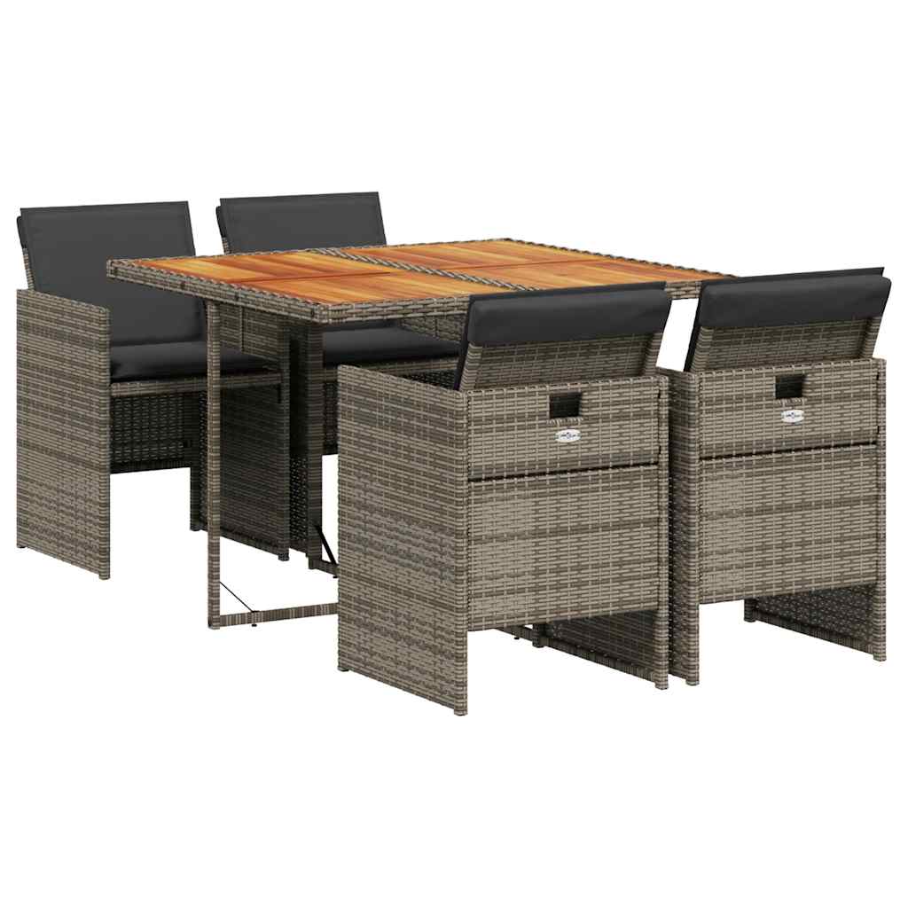 Vidaxl 5-Cz. Garden Furniture Set With Cushions, Grey, PE Rattan