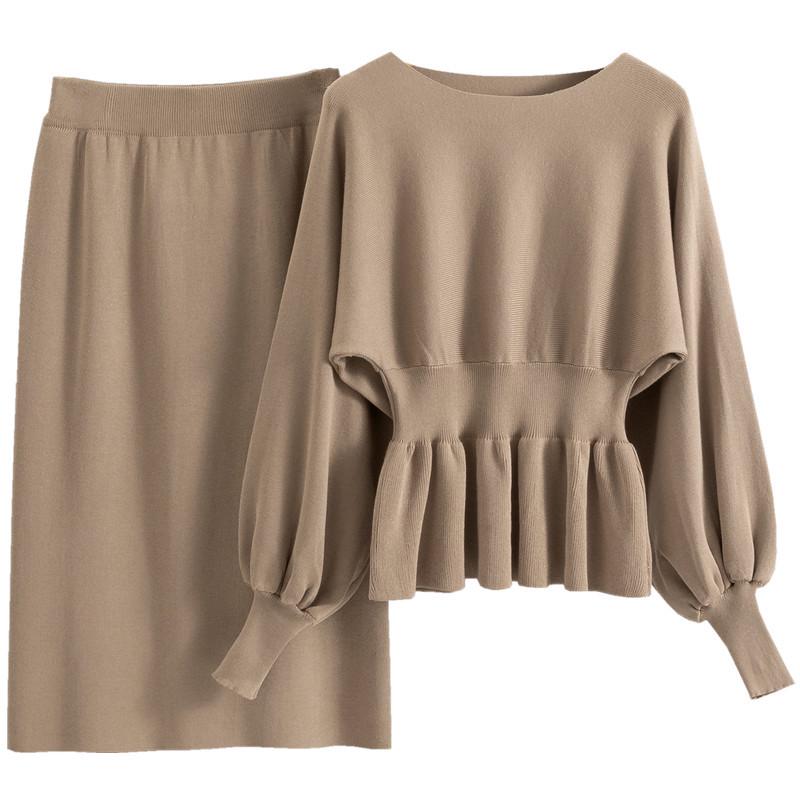 European Lantern Sleeve Bodycon Midi Skirt Set: French Socialite Style for Spring & Autumn