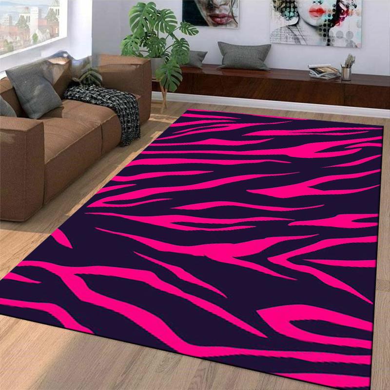 Pink and Black Zebra Print carpet Non-slip rug suitable for living room and bedroom sofas
