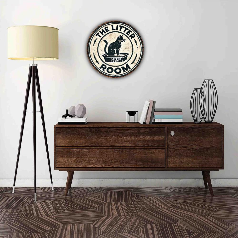 Vintage "The Litter Room" Aluminum Sign - Pack of 1 - Cat Themed Metal Wall Decor for Home, Bar or Farmhouse