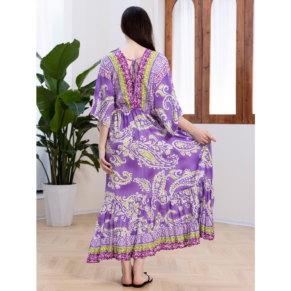 Plus Size Boho Kaftan Dress, Women's Plus Maxi Cover Up Dress