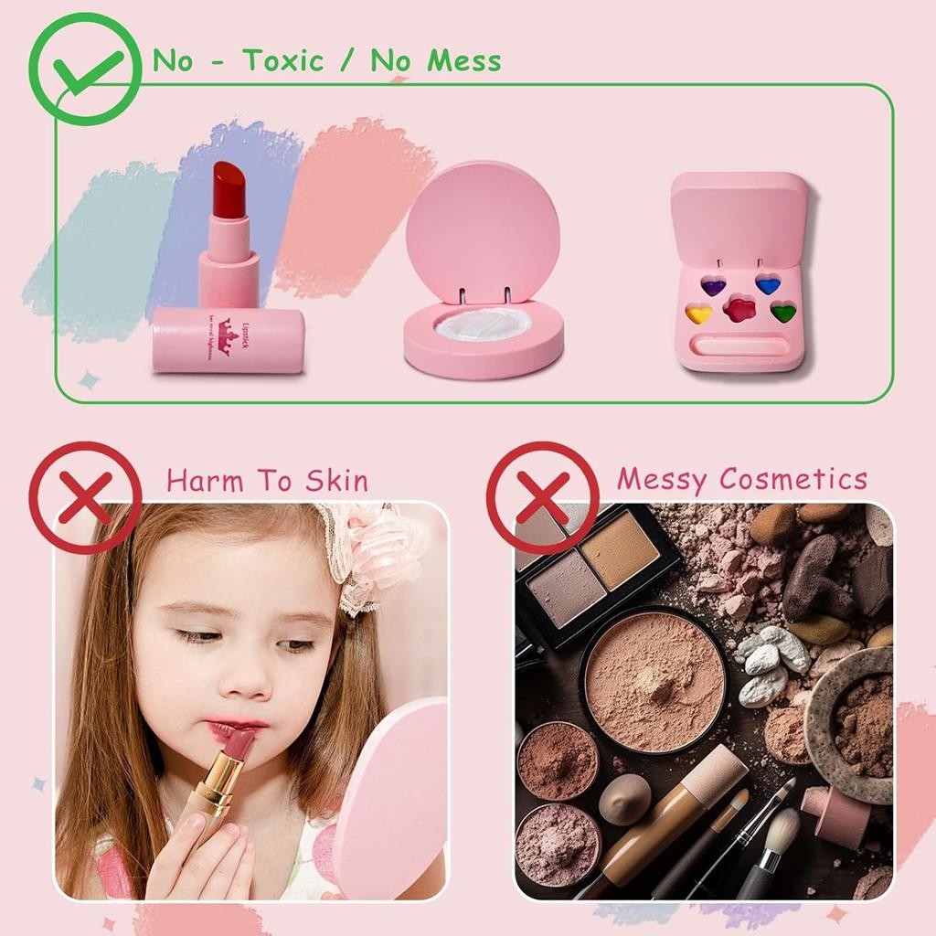 Simulation Cosmetics Set Toy Wooden Pretend Play Toy Kids Hair Beauty Makeup Set With Lipstick Nail Paint Travel Gift For Girls