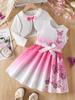 Butterfly Print Girls' Dress and Lace Cardigan Set - Gradient Two-Piece Princess Outfit