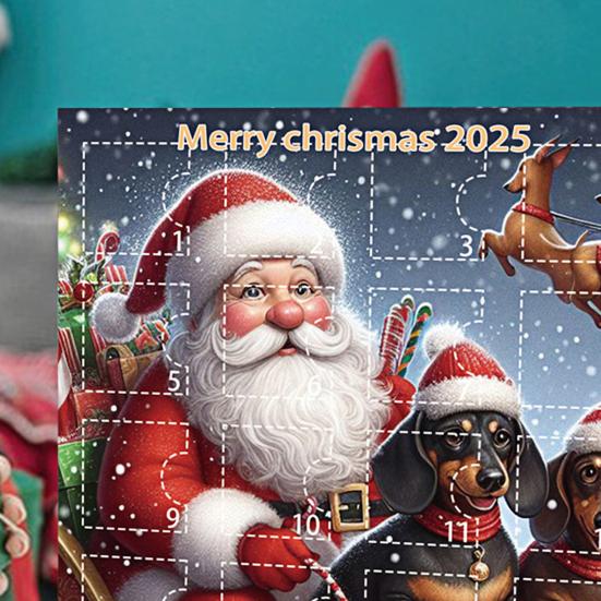 Christmas Dachshund Advent Calendar 2025 Xmas Countdown Calendar 2D Cartoon Dachshund Hanging Decorations Happy New Year Gift for Kids