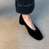 Fashion Black Suede Women Pumps Vintage Square Toe Commuter Single Shoe Fashion Slip on Thick Heeled Shoes for Women Shallow Heels Women