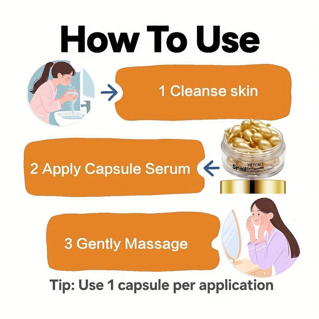 Snail recombinant collagen essence capsule, moisturizing and moisturizing essence liquid, (0.34gx30 capsules)/bottle -1 bottle