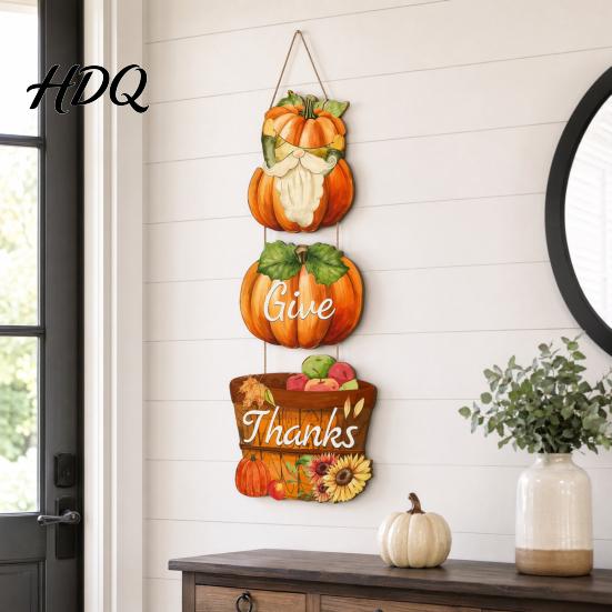 Weather-resistant Outdoor Decor Thanksgiving Pendant Durable Wooden Fall Decoration Pumpkin And Fruit