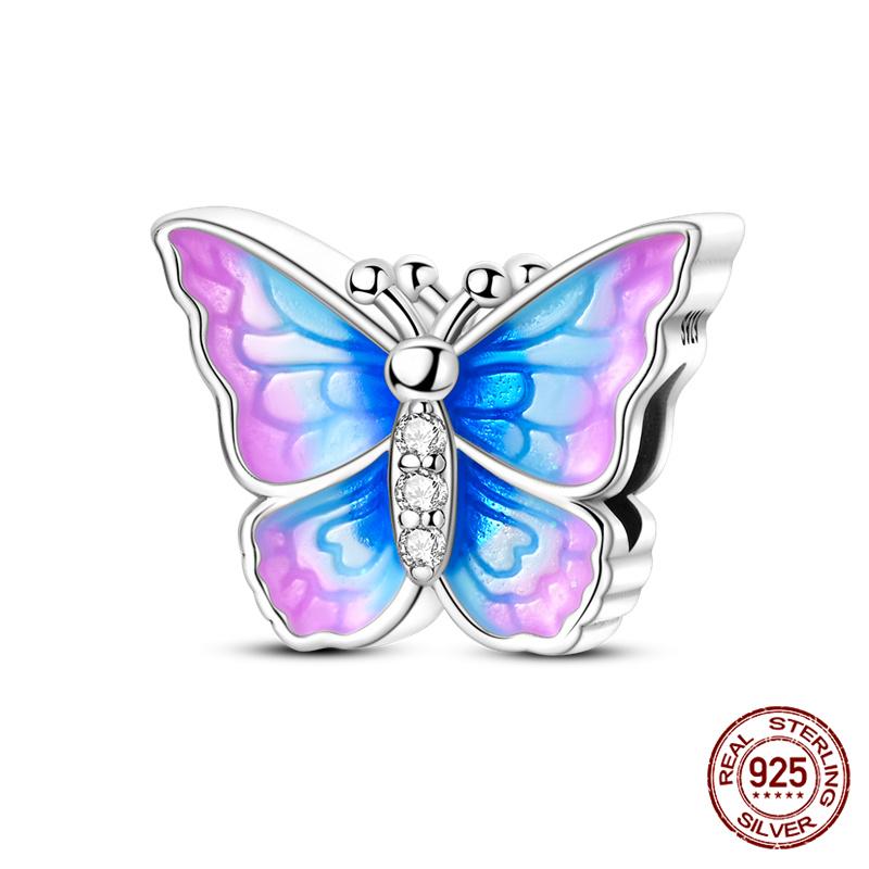 925 Silver Glass Butterfly Charms Beads for 3mm Bracelet Necklace Womens DIY Fine Jewelry Gifts