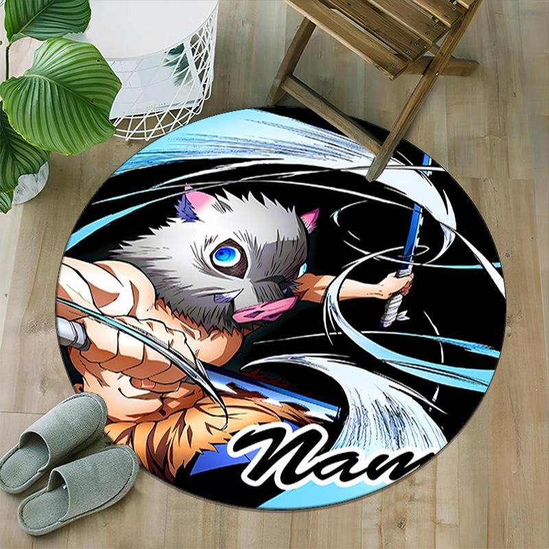 Customizable Demon Slayer6 Round Non-Slip Carpet - Ideal for Garden, Picnic, Office, Perfect for Decoration, Suitable For All Seasons