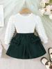 Girls' Bubble Sleeve Top & Bow Skirt 2Pcs Outfit