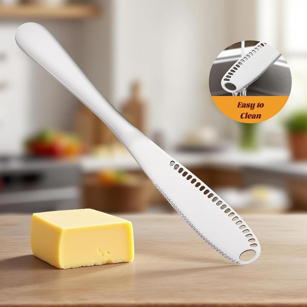 Butter Spreader Knife With Holes In Blade, Stainless Steel 3 In 1 Butter Knives Spreader Cutter Curler For Cold Butter Cheese Peanut