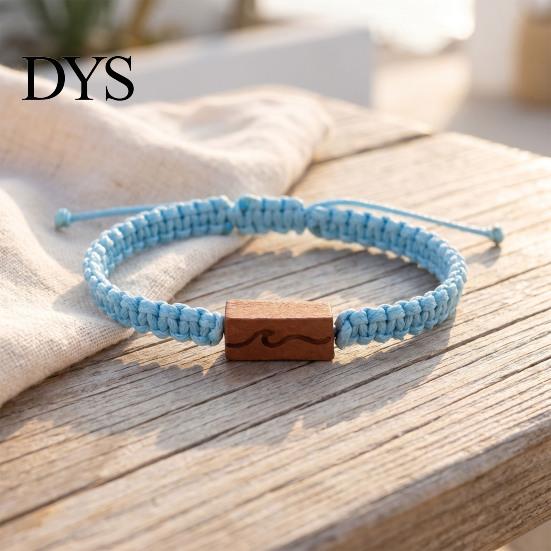 Sturdy Braided Rope for Daily Wear Adjustable Bracelet with Wooden Charm, Ocean Wave/Mountain Unisex Couples Women Men, Handmade Bracelet, Romantic