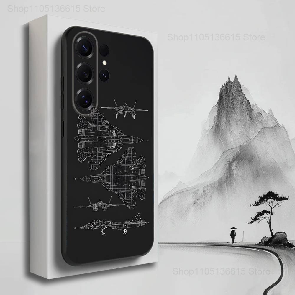 Blueprints Planes Aircraft Case For Samsung S22,S21,S9,S25,S24,S23,Ultra,FE,S20,S10,Plus,Lite,Soft Silicone Black