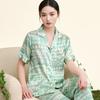 100% Mulberry Silk Fashionable High-End Edging Printed Short-Sleeved Pants Home Suit Set for Women